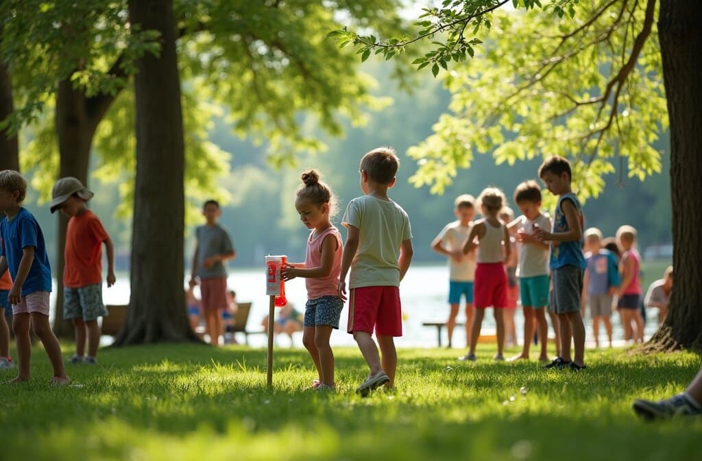 Children at a summer day camp in a Minneapolis lakeside park