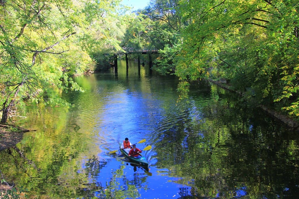 A bridge spanning a channel at Lake of the Isles