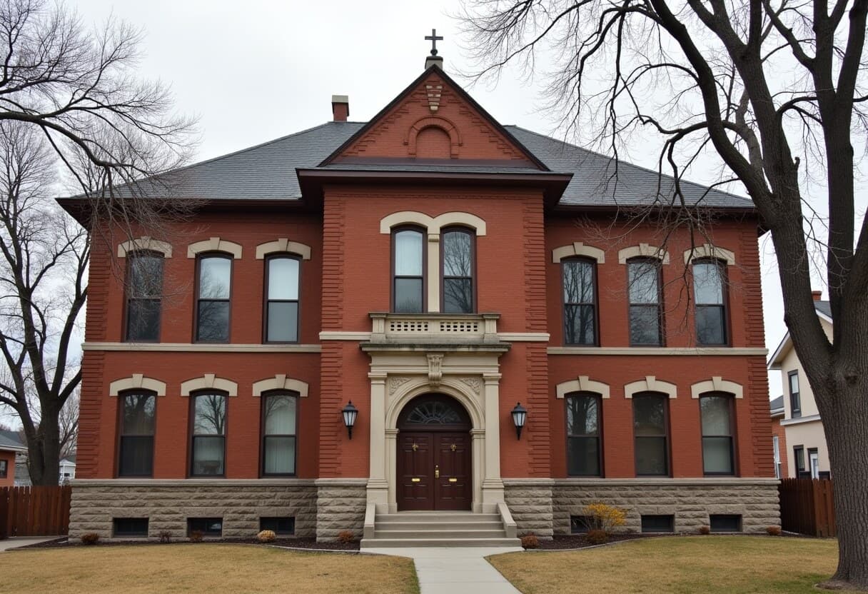 A historic brick neighborhood elementary school building in Minneapolis