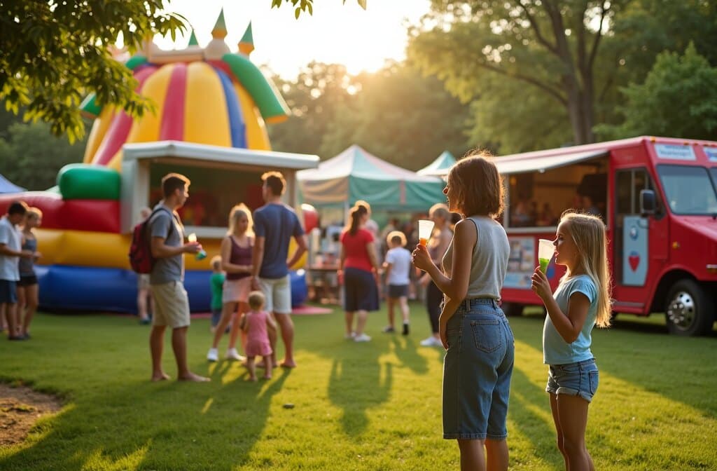 Neighbors gathering at a summer block party in a Minneapolis park