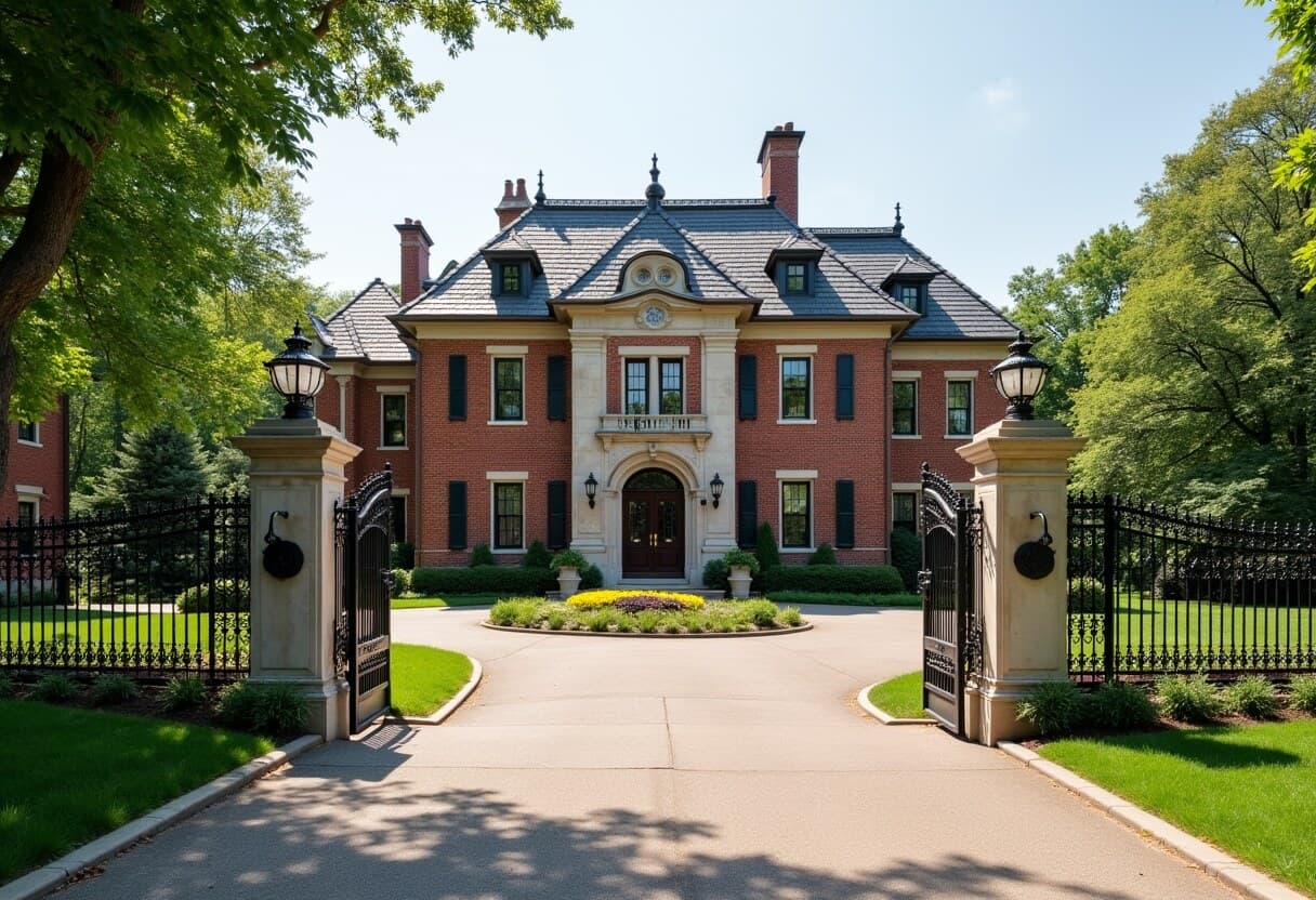 A grand Renaissance Revival mansion behind iron gates on Mount Curve Avenue, Lowry Hill, Minneapolis